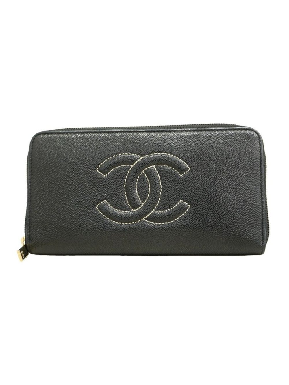 Chanel Wallet Caviar Leather Black Gold